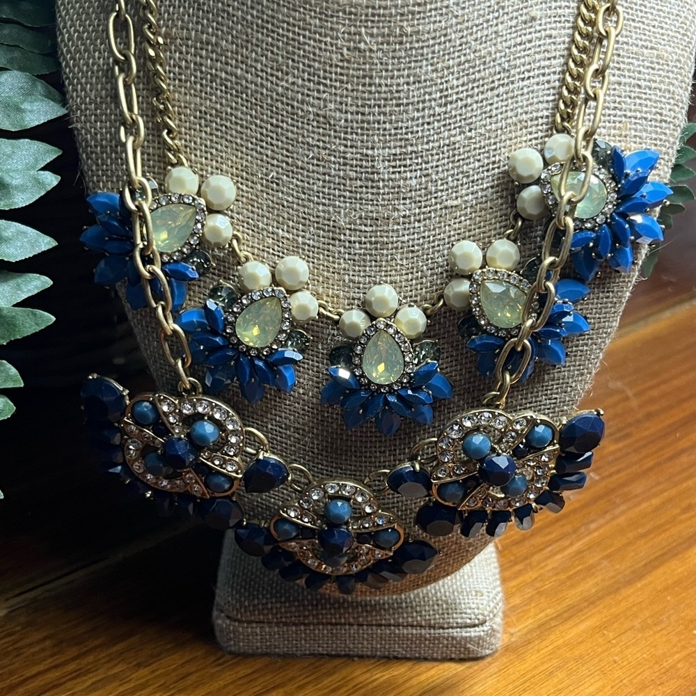 J. Crew Blue and Gold Floral Necklaces. TWO!